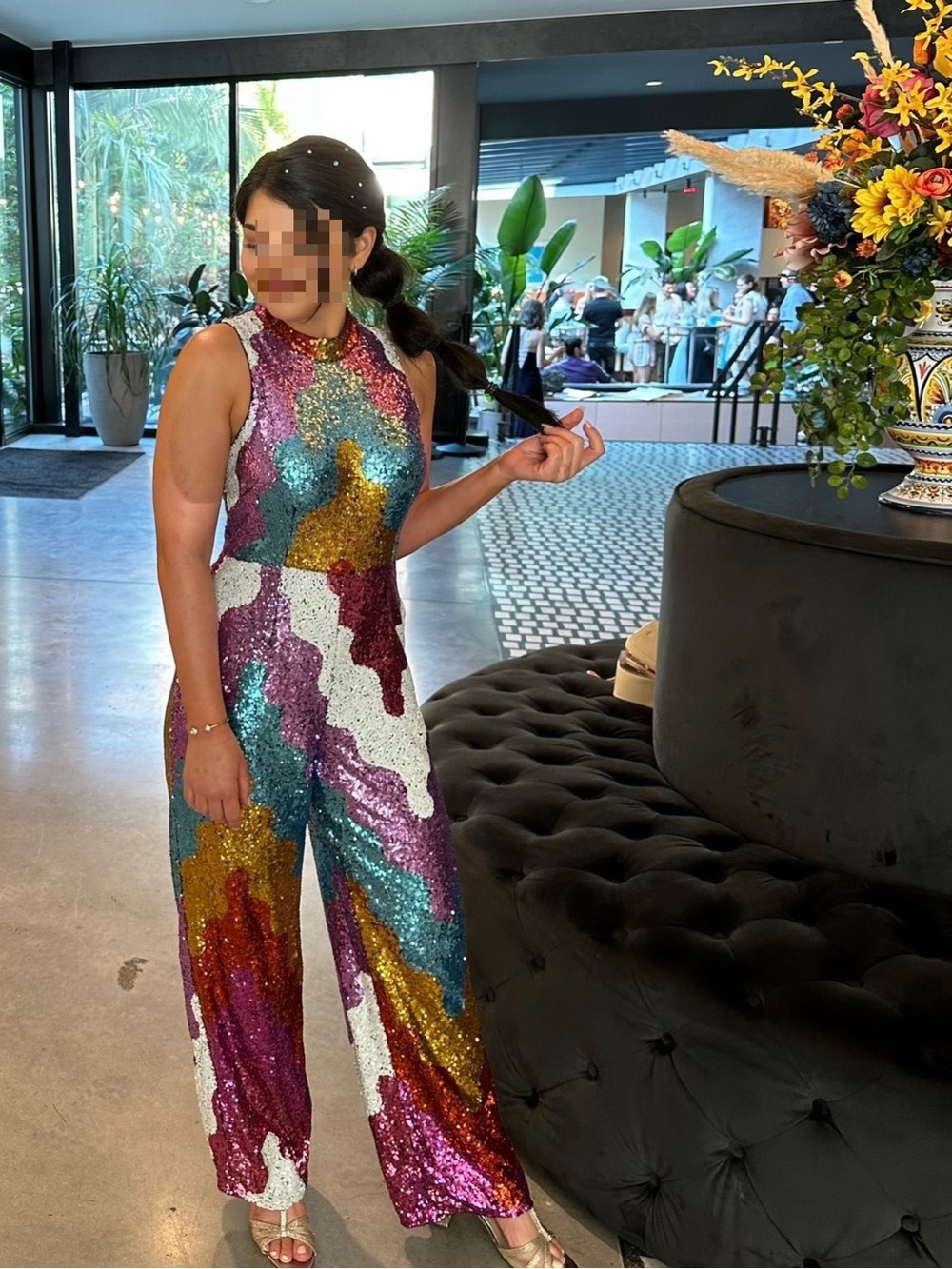 Hutch Abstract Sequin Jumpsuit XS Multicolor Wide Leg Party Statement